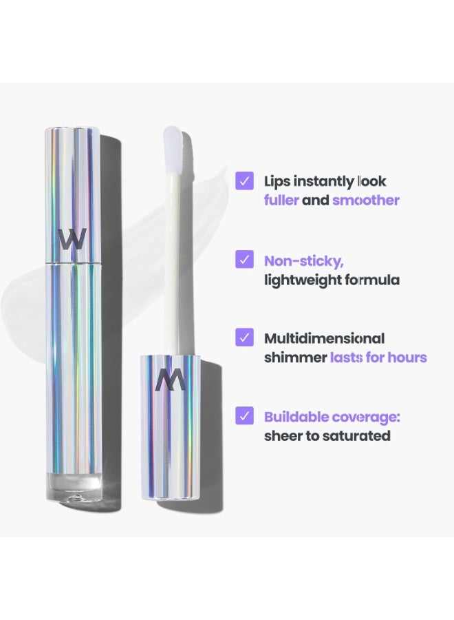 Wonderskin Lip Gloss Blading Top Gloss, Clear Glitter Lip Gloss, Hydrating and High Shine Finish Lip Makeup (Clear Shine)