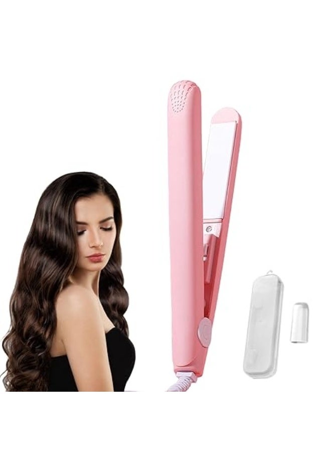 Ceramic Mini Hair Curler, Mini Dual Purpose Curling Iron, Curling Iron, Mini Curling Iron for Short Hair, Hair Straightener and Curler 2 in 1 Mini Hair Curler (Pink)
