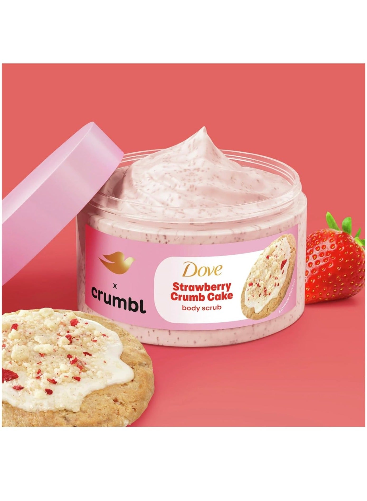 Dove Moisturizing Strawberry Crumb Cake  Scrub Combo, Scrub15oz, Limited Edition, Paraben & Sulfate Free, For Body, Improves Skin Texture, Moisturizes