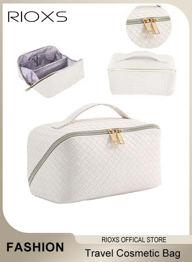 Large-Capacity Travel Cosmetic Bag, Leather Makeup Bag with Handle, Waterproof Portable Toiletry Bag, Multifunctional Make up Organizer with Separate Inner Pockets for Organized Storage, 24*11*12cm