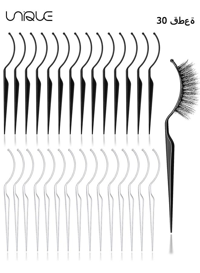 30 Pieces False Eyelashes Display Stick, 3D Eyelash Extensions Style Try on Sticks, Planting Grafted Eye Lashes Applicator Effect Exhibit Auxiliary Fake Lash Holders Supplies, Black & Clear