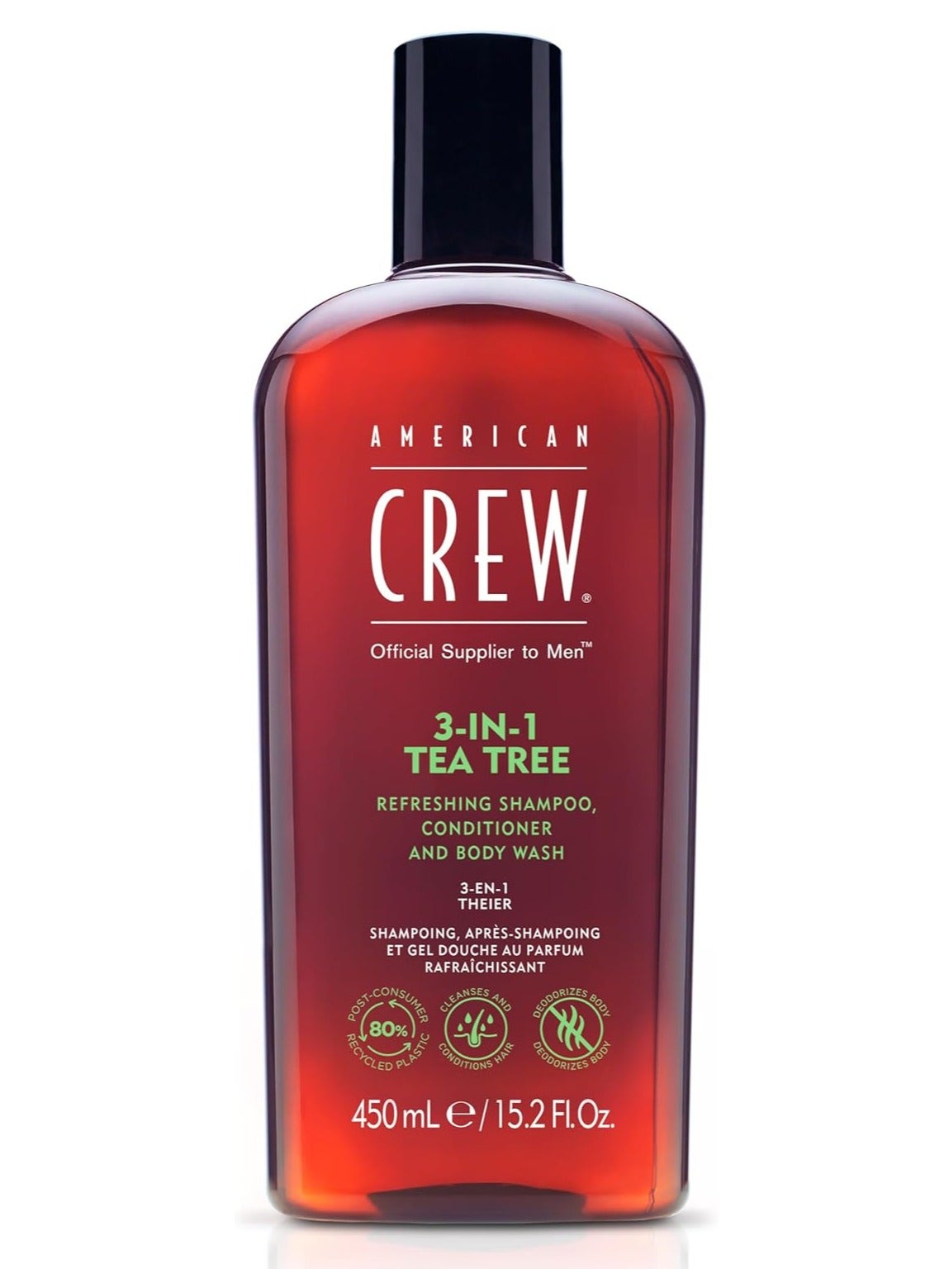 American Crew Tea Tree 3-in-1 Refreshing Shampoo, Conditioner, and Body Wash - 450ml | All-in-One Hair and Body Care