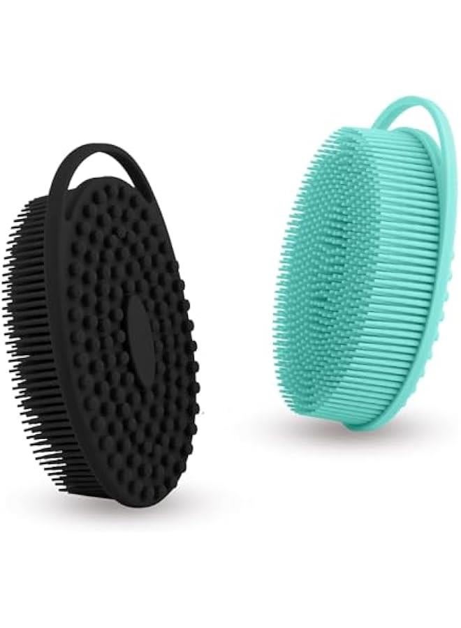 Soft Silicone Body Scrubber 2 Pack Silicone Body Shower, Silicone Loofah 2 in 1 Bath and Shampoo Brush, Body Scrubber Shower Cleaning Exfoliating Use for Sensitive Skin (Green&Black)