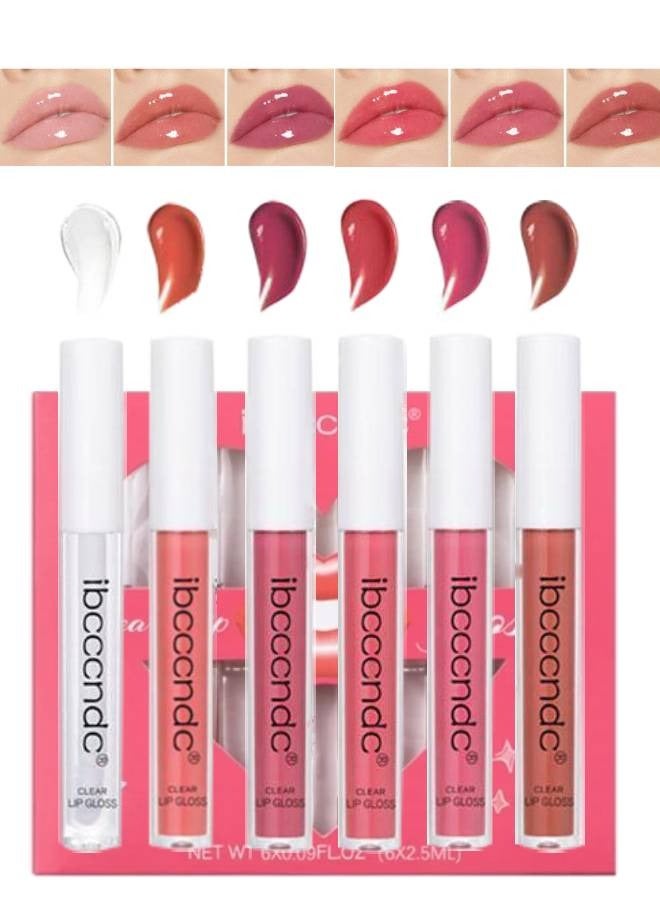 6PCS Lip Gloss Set Hydrating Liquid Lipstick Kit High Shine Clear Lip Plumping Glass Finish Lip Oil Gloss High Pigment Moisturizing Long Lasting Repairing Lightening Lip Line Balm 01