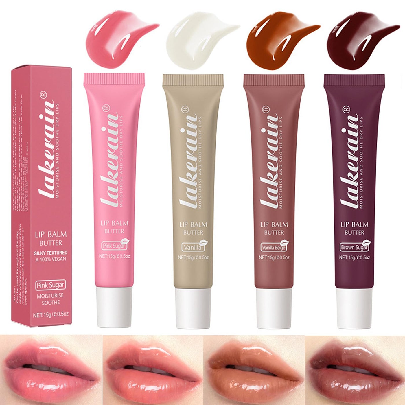 4 Color Glossy Lip Balm Butter Lip Glossï¼ŒMoisturizing Non Sticky High Shiny Finish Lip Glow Oil, Natural Plumping Lip Tint Lip Care & Repair Lip Mask for Soft & Smooth & Protect Dry Lip