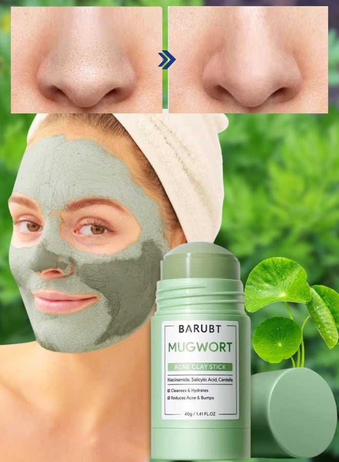 Mugwort Acne Clay Stick 40G Mugwort Acne Clay Mask Cleanses Moisturizing Face Mask Reduce Acne Pimples Bumps Blackhead Remover Minimize Pores Clay Balm Face Mud Mask with Niacinamide Salicylic Acid & Centella