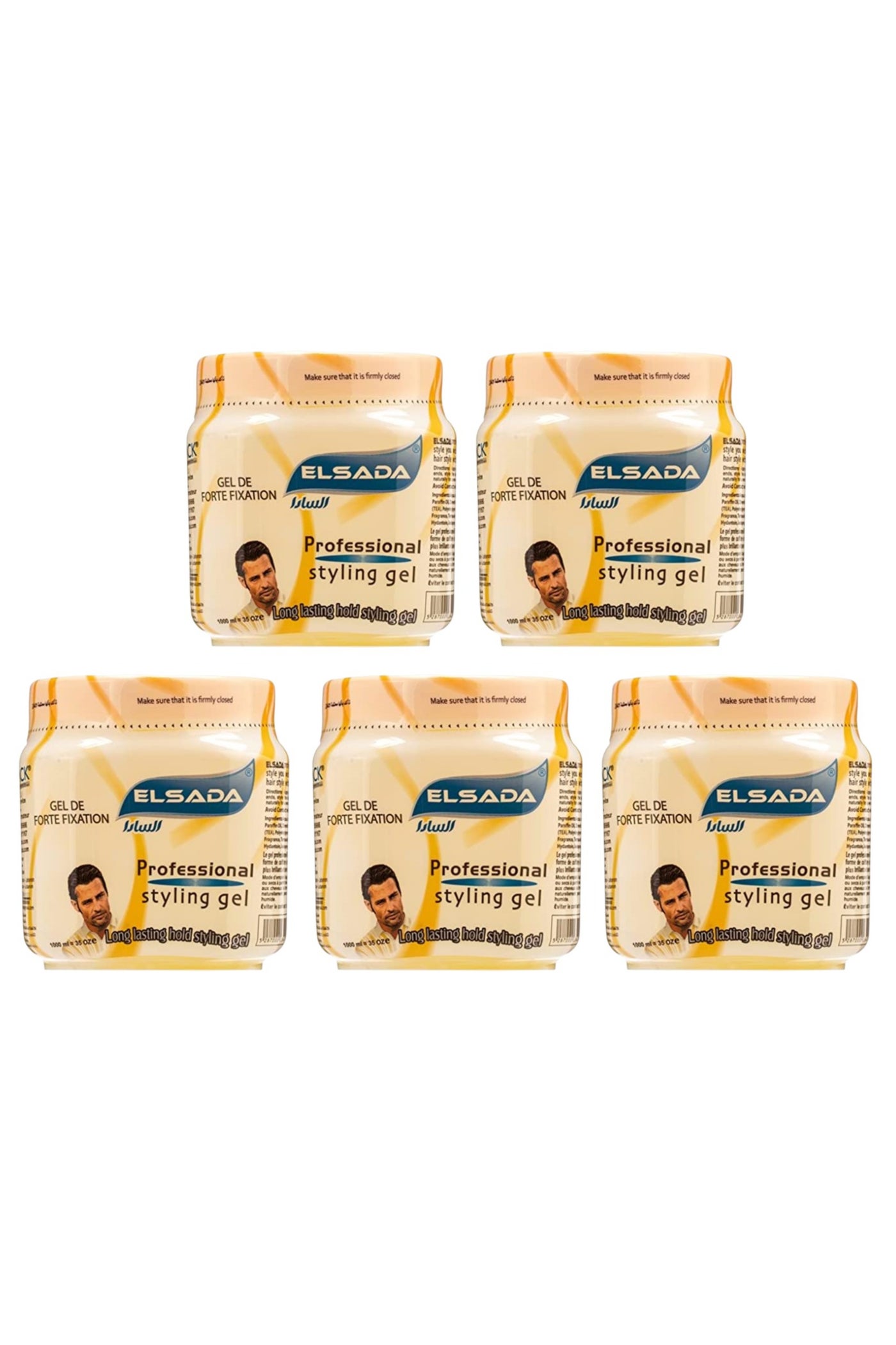 EL SADA Long Lasting Hair Styling Gel 1L – Yellow – Pack of 5 | Premium Hold, Shine & Humidity Resistance