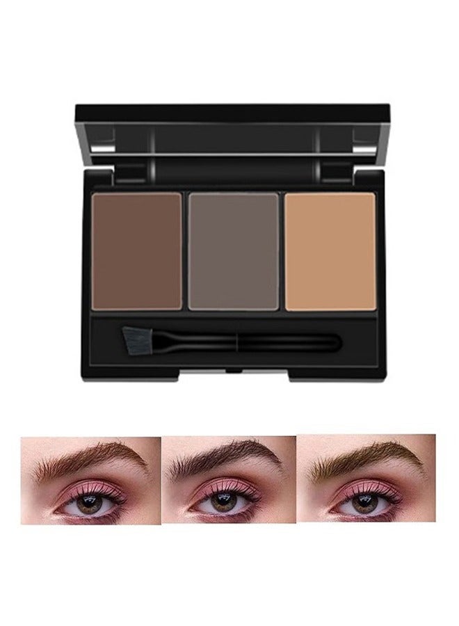 Eyebrow Powder 3-Color Styling Kit-Natural Long Lasting Eyebrow Powder with Brushes Waterproof Sweat Proof Smudge Proof Fine Powder Easy to Use Multi Use Natural Brow Makeup to Create 3D Look (#02)