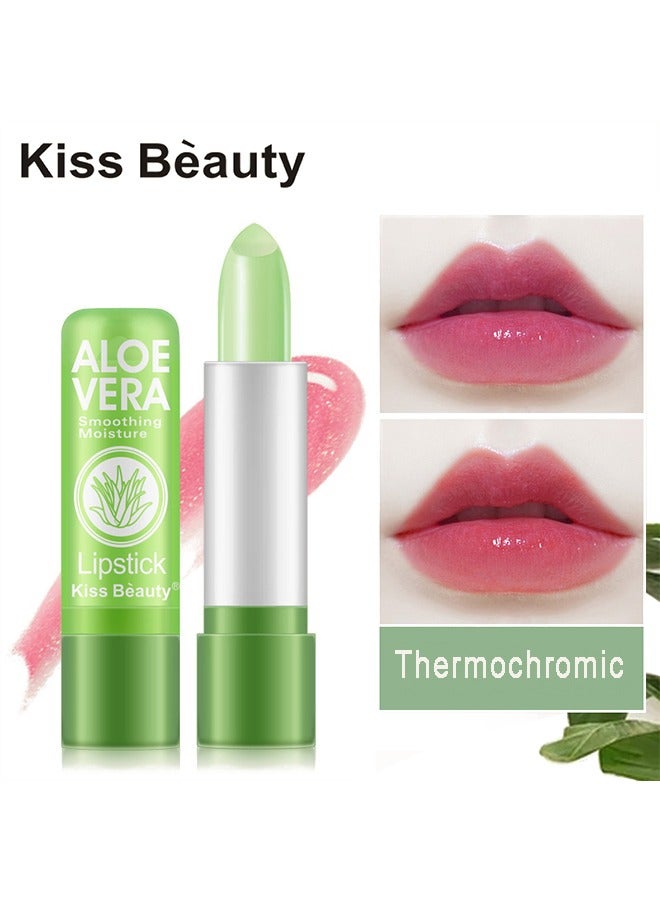 Aloe Vera Lipstick, Long Lasting Nutritious Lip Balm Lips Moisturizer Magic Temperature Color Change Lip Gloss Green