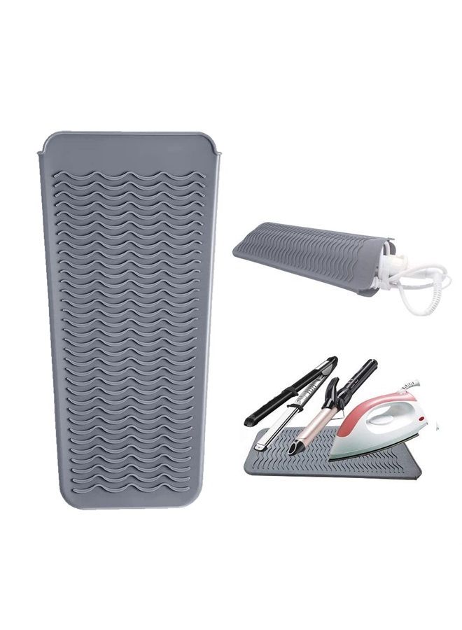 Heat Resistant Silicone Mat Pouch,Hair Styling Tools for Curling Irons, Flat Irons, Hair Straightener， 11.5 * 6 Inches, Food Grade Silicone, Grey