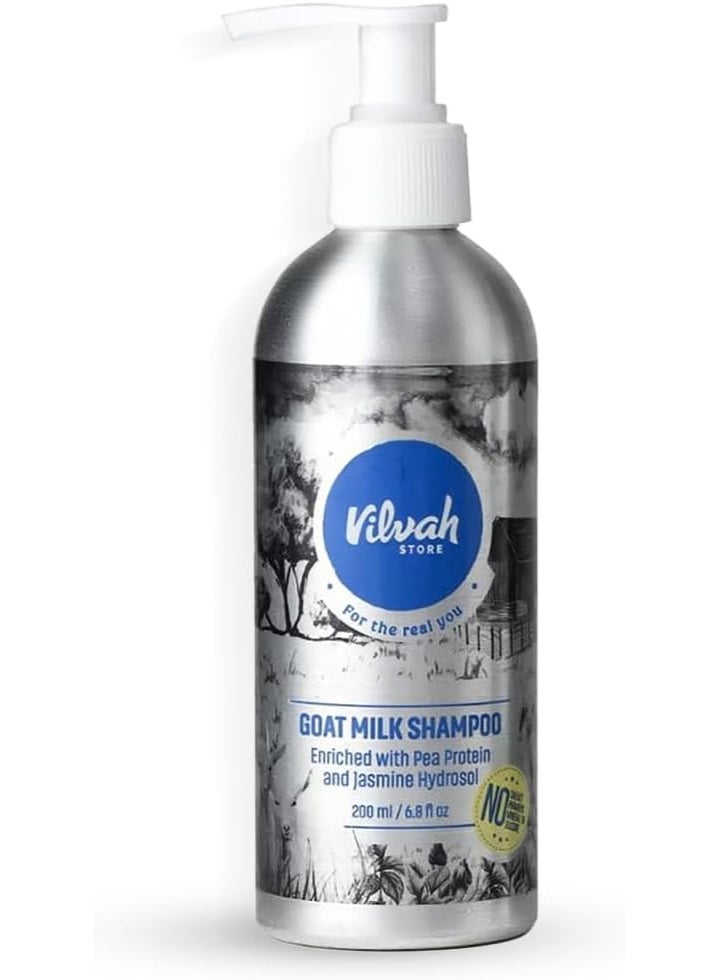 Vilvah Store Goat Milk Shampoo Suitable for All Hair Types Straight, Wavy, Curly - Great for Dry and Damaged Hair, Frizz and Fly-away Hair, Retains Long-Lasting Moisturisation - 200ml