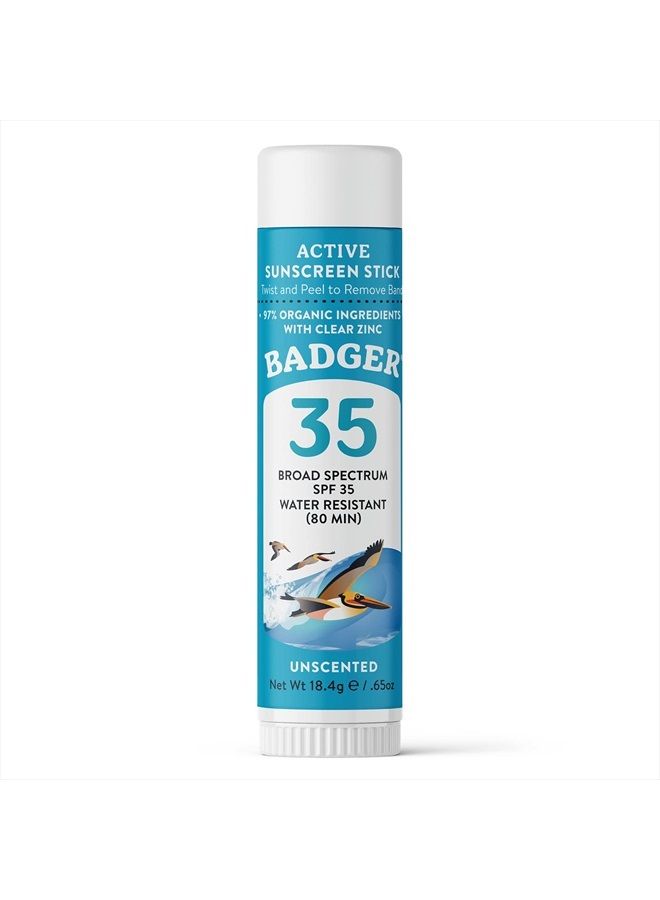 Face Sunscreen Stick SPF 35 with Mineral Zinc Oxide, Travel Size Sunscreen, 97% Organic Ingredients, Reef Friendly SPF Stick Sunscreen for Face, Unscented, 0.65 oz
