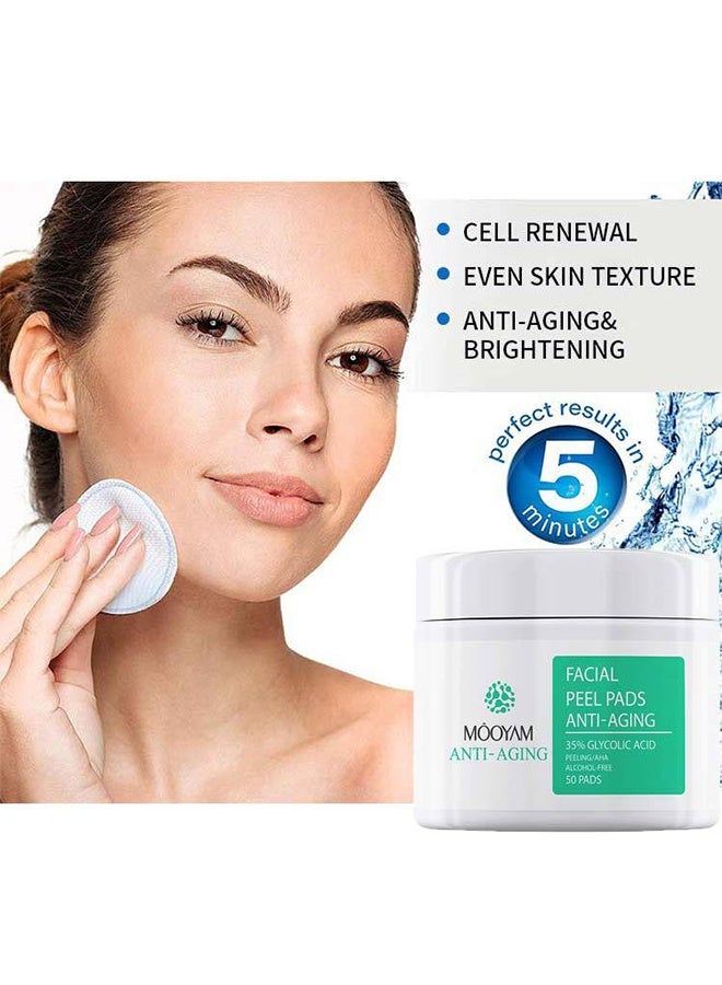Facial Peel Pads Anti Aging - 35% Glycolic Acid Facial Pads Reduce Acne Blackheads Peeling Exfoliates with Glycolic Acid and AHA Moisturizing Nourishing Glycolic Acid Cleansing Resurfacing Pad 50 Pads