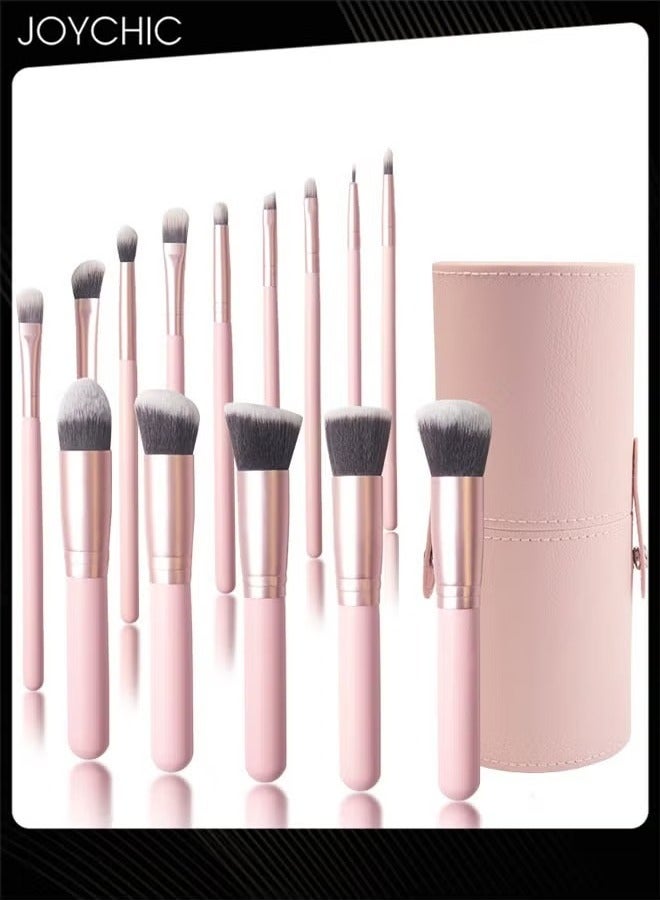 14 Pcs Women Makeup Brushes Pink Wooden Makeup Brushes Set Premium Synthetic Foundation Brushes Blending Face Powder Eye Shadow Concealer Make Up Brushes Tool with Storage Bag