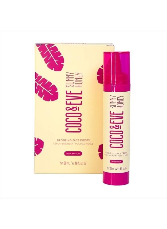 Sunny Honey Bronzing Face Drops (Medium Glow) for Natural Self Tanning . Hydrating Hyaluronic Acid. Gradual Face Tanning Serum. Indoor Sunless Moisturizing Self Tanner (1 fl oz)