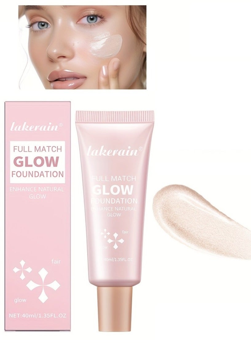 Full Match Glow Foundation Enhance Natural Glow Liquid Foundation Highlighter Makeup for Face and Body Moisturize High Coverage Long Lasting Highlighter Foundation Cream 40ml Fair 01