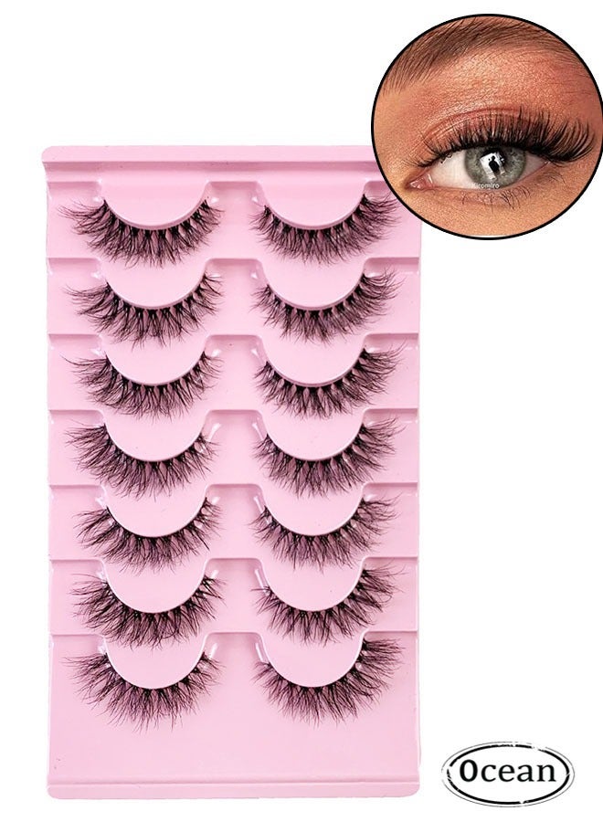 Strip False Lashes 7 Pairs, 8D Effect Lash, Natural Slim Style Multi Layered False Eyelashes, Curl Lashes Extension Strip Eyelashes Pack, Enlarge Your Eyes Eyelashes