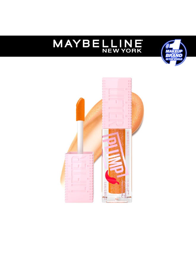 MAYBELLINE LIFTER PLUMP PLUMPING LIP GLOSS WITH CHILI PEPPER, INTENSE HYDRATION & LASTING PLUMP, 008 HOT HONEY