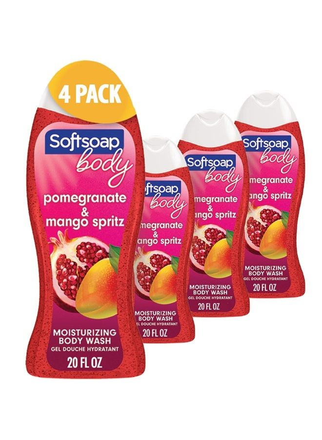 Body Wash, Pomegranate & Mango Spritz Body Wash, 20 Ounce, 4 Pack