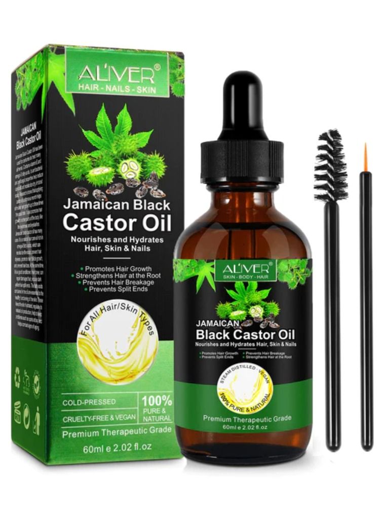 60ml Jamaican Black Cold Pressed Castor Oil for Hair and Skin Care Eyelashes and Eyebrows Hair Loss & Dry Damaged Hair Nourishment Scalp Stimulates Hair Growth for Men & Women