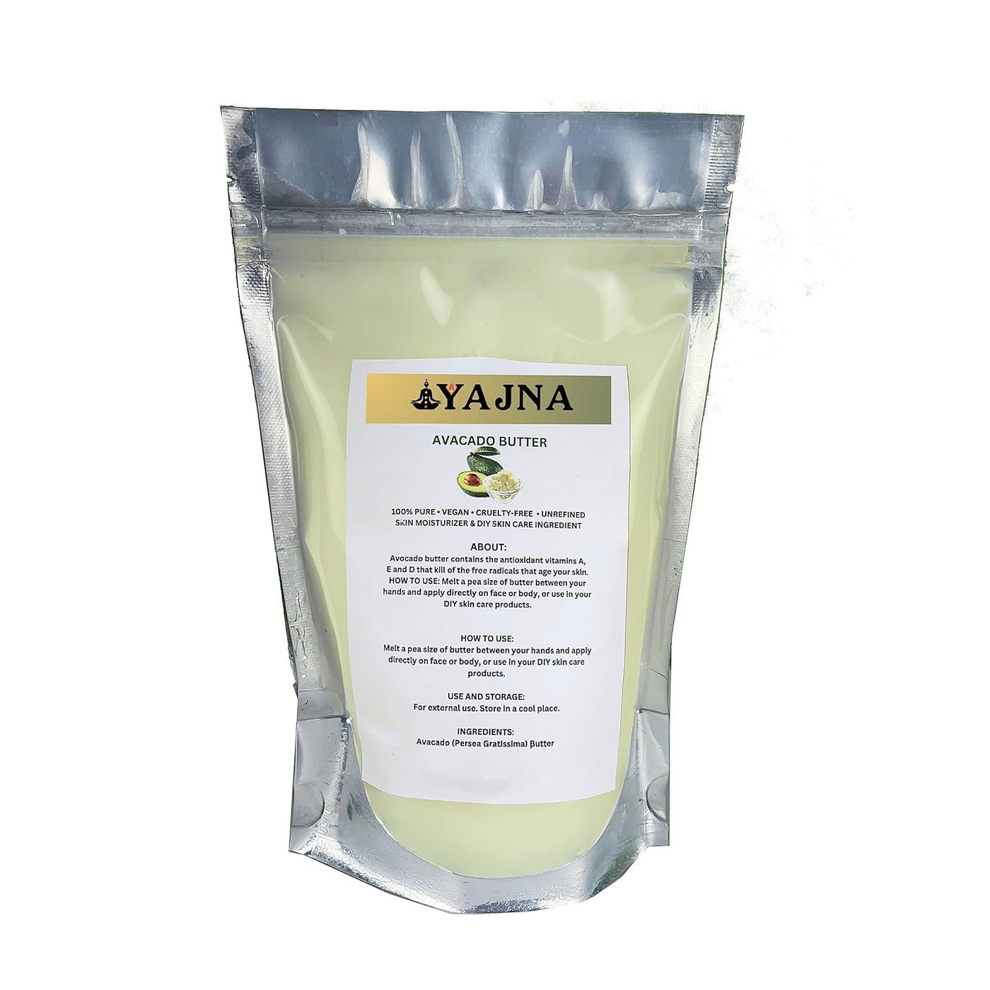 Yajna Organic Raw Avocado Butter 100% Pure,Natural & Unrefined| Skin Moisturizer For Face, Body & Hair| 8 OZ/230 GM Ivory/White Grade A | DIY Creams, Balms, Lotions, Soaps| Softens Dry & Tough Skin