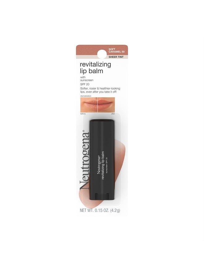 Revitalizing and Moisturizing Tinted Lip Balm with Sun Protective Broad Spectrum SPF 20 Sunscreen, Lip Soothing Balm with a Sheer Tint in Color Soft Caramel 50,.15 oz