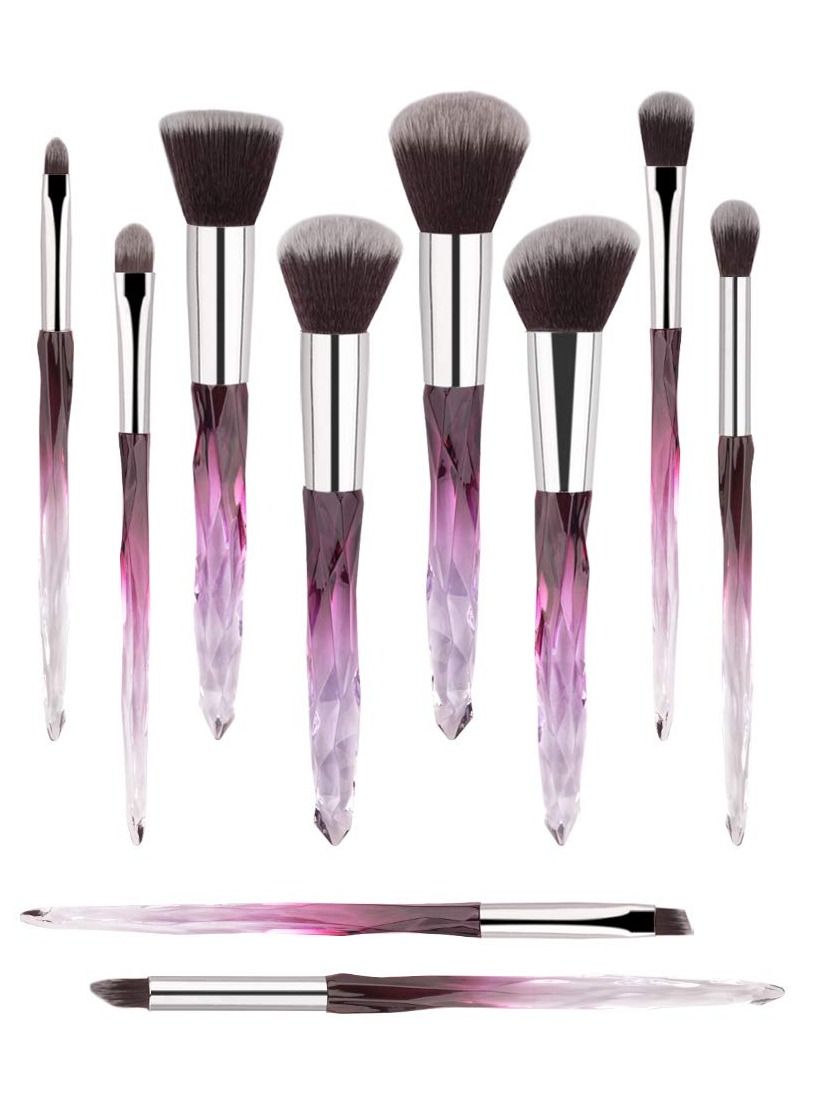10pcs Complete Synthetic Eye Shadow Concealer Make Up Brushes Beautiful Crystal Handle (Purple)