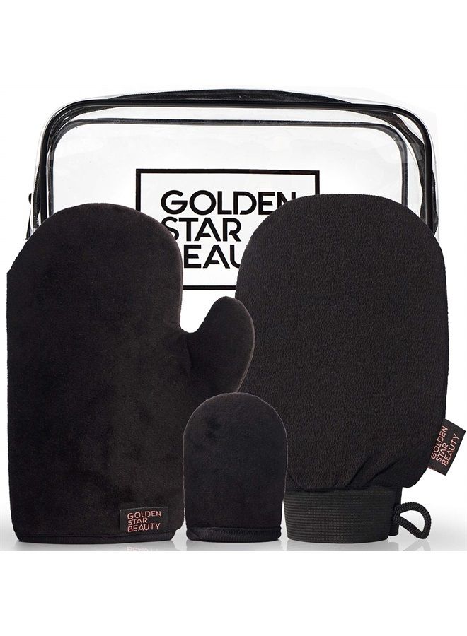 Tanning Mitt Kit – Self Tanner Mitten for Body and Face w/Exfoliation Mitt – Sunless Tanning Mitt Applicator - Double Sided, Washable, Ultra Soft Tanning Gloves for Tan with No Streaks