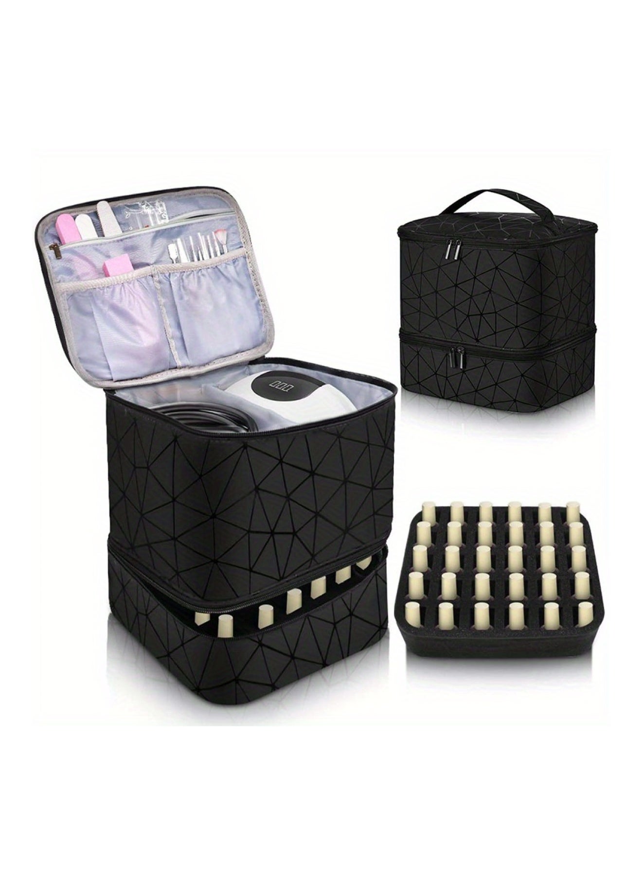 Nail Polish Organizer Double-Layer Nail Tools And Nail Dryer Case With Dividers