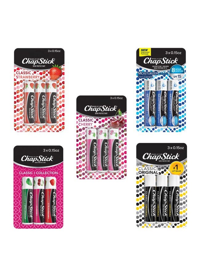Classic Collection Flavored Lip Balm Tubes Pack, Lip Moisturizer - 0.15 Oz (Box of 5 Packs of 3)