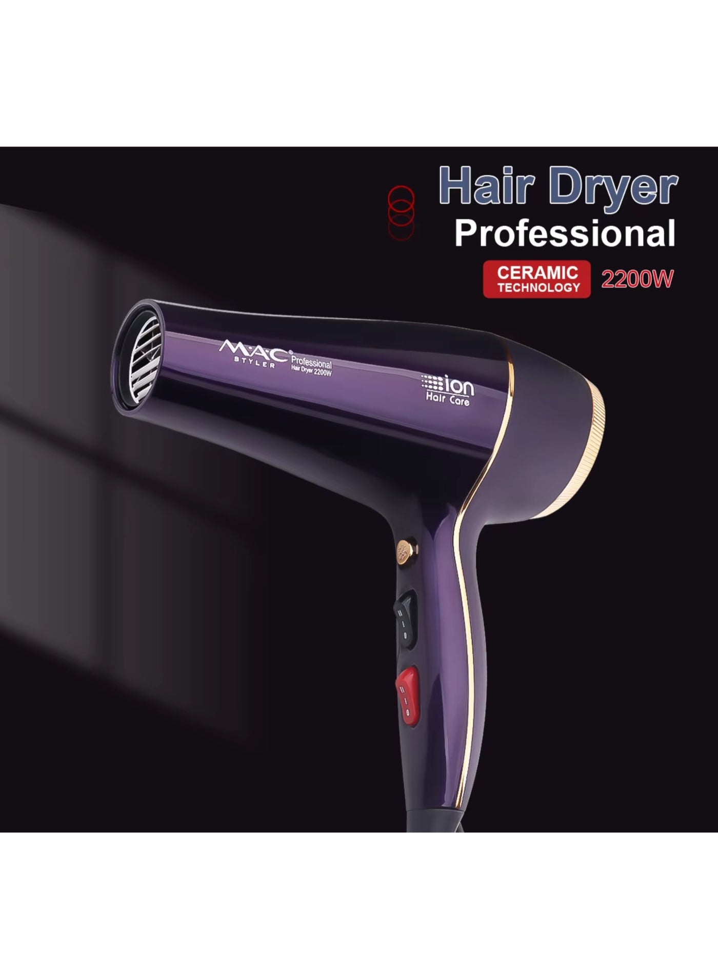 Mac Styler Professional Hair Dryer Durable Salon 2200W High Speed ​​Hair Dryer Styling Tool Powerful Hair Dryer Set MC-6690A