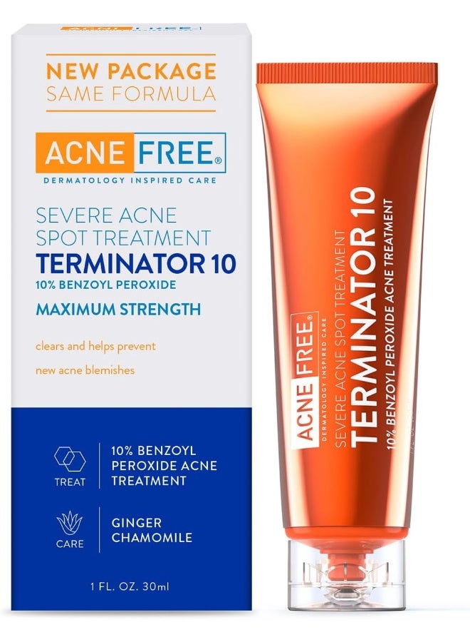 AcneFree Terminator 10 Acne Spot Treatment with Benzoyl Peroxide 10% Maximum Strength Acne Cream Treatment, 1 Ounce - Pack Of 1