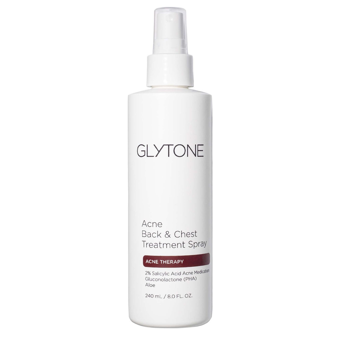 Glytone Chest & Back Acne Treatment Spray â€“ 2% BHA Salicylic Acid with Gluconolactone â€“ Body Acne Treatment for Bacne & Blackheads â€“ Quick-Dry & Fragrance-Free Spray for Normal to Oily Skin â€“ 8 fl oz