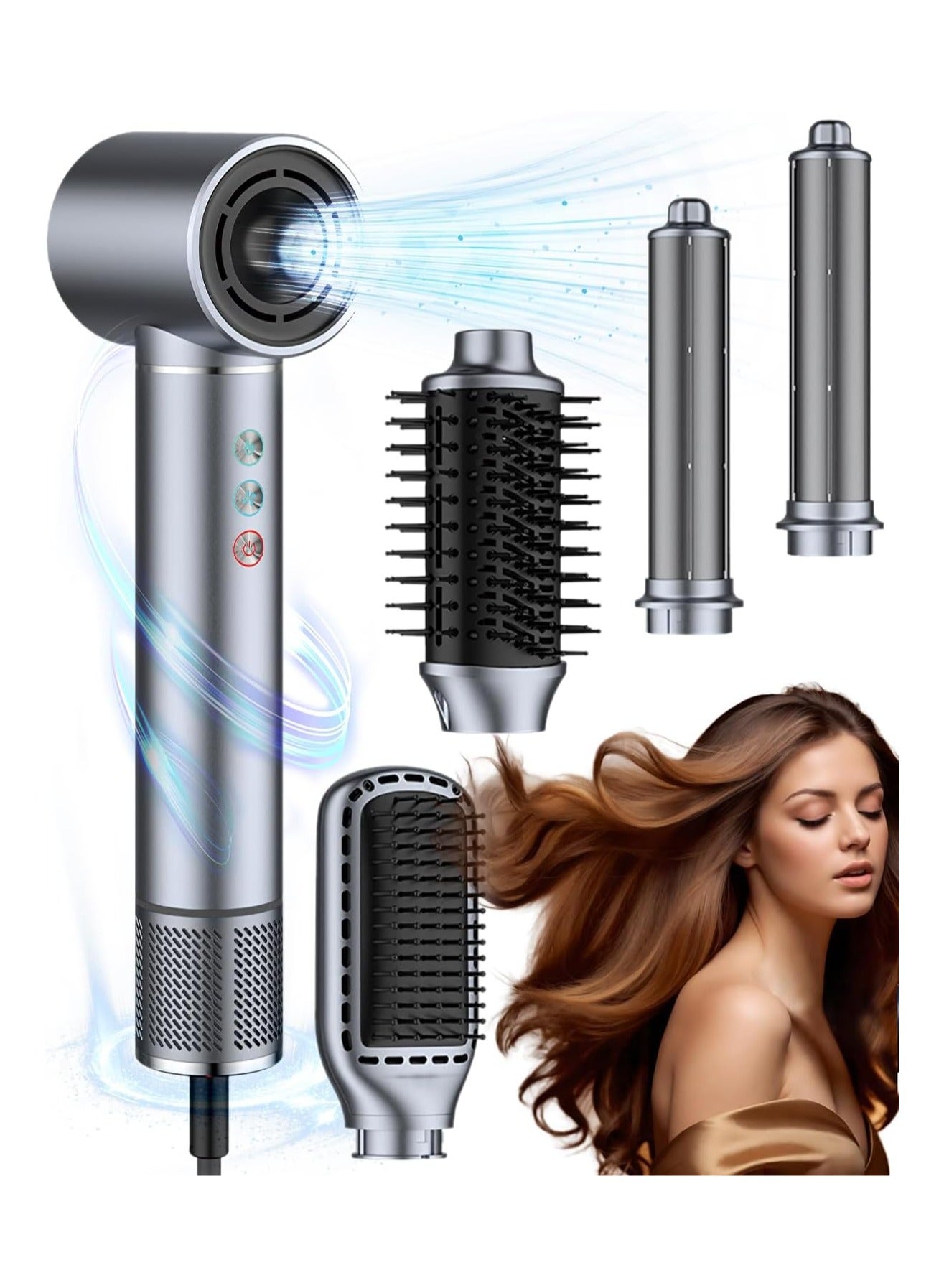5 in 1 Hair Curler Set,Hot air Blow,Hair Dryer Curling Wand Volumizing Brush Straightening Brush Blow Dryer Brush - 110000 RPM High Speed Multi Styler Hair Straightener,Automatic Curling hair for Fast Drying Curling Volumizing Straightening