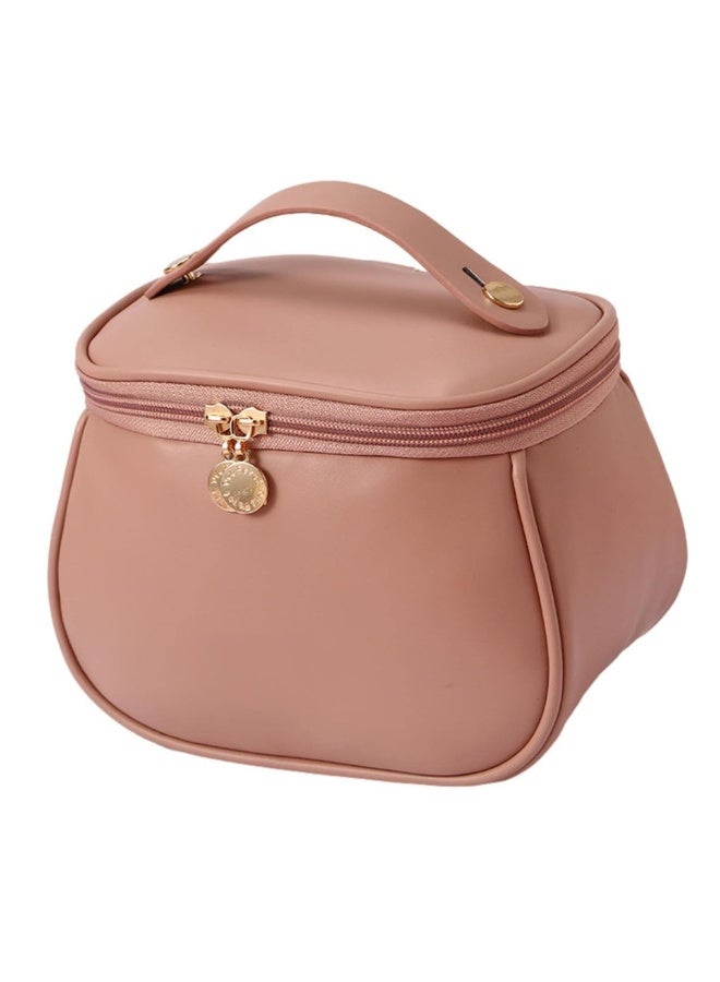 Large-Capacity Travel Cosmetic Bag, Portable Makeup Case Travel Wash Bag, Waterproof Leather Makeup Bag Everyday Use, Multifunction Toiletries Organizer Storage Bag (Pink)