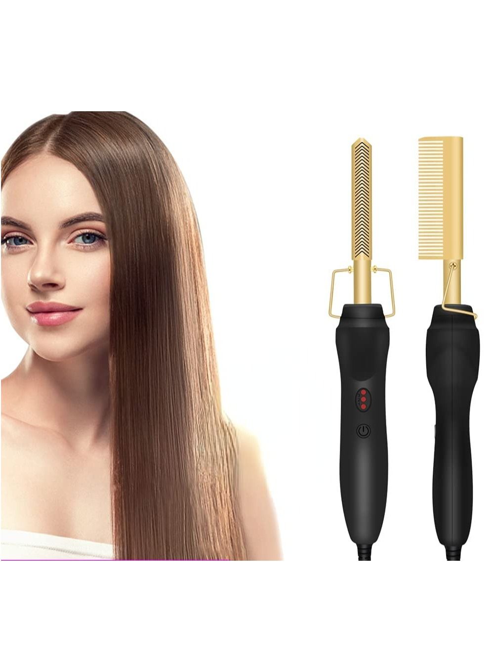 Hair Straightener Brush, Electric Heating Comb, Portable Travel Anti-Scald Beard Straightener Press Comb, Ceramic Security Curling Iron Fast Heating Hot Comb, Anti-Scald, Easy to Use