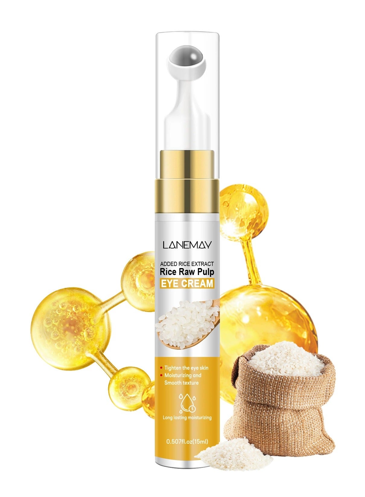 Roll On Eye Cream Rice Extract – Hydrating Moisturizing Nourishing Eye Area Care, Targets Fine Lines and Dryness