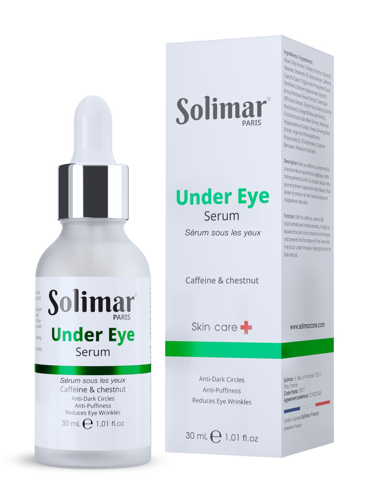 Solimar Paris Under Eye Serum 30ml - Targets to reduce dark circles, eye bags, fine lines & wrinkles, boost brightness and clarity