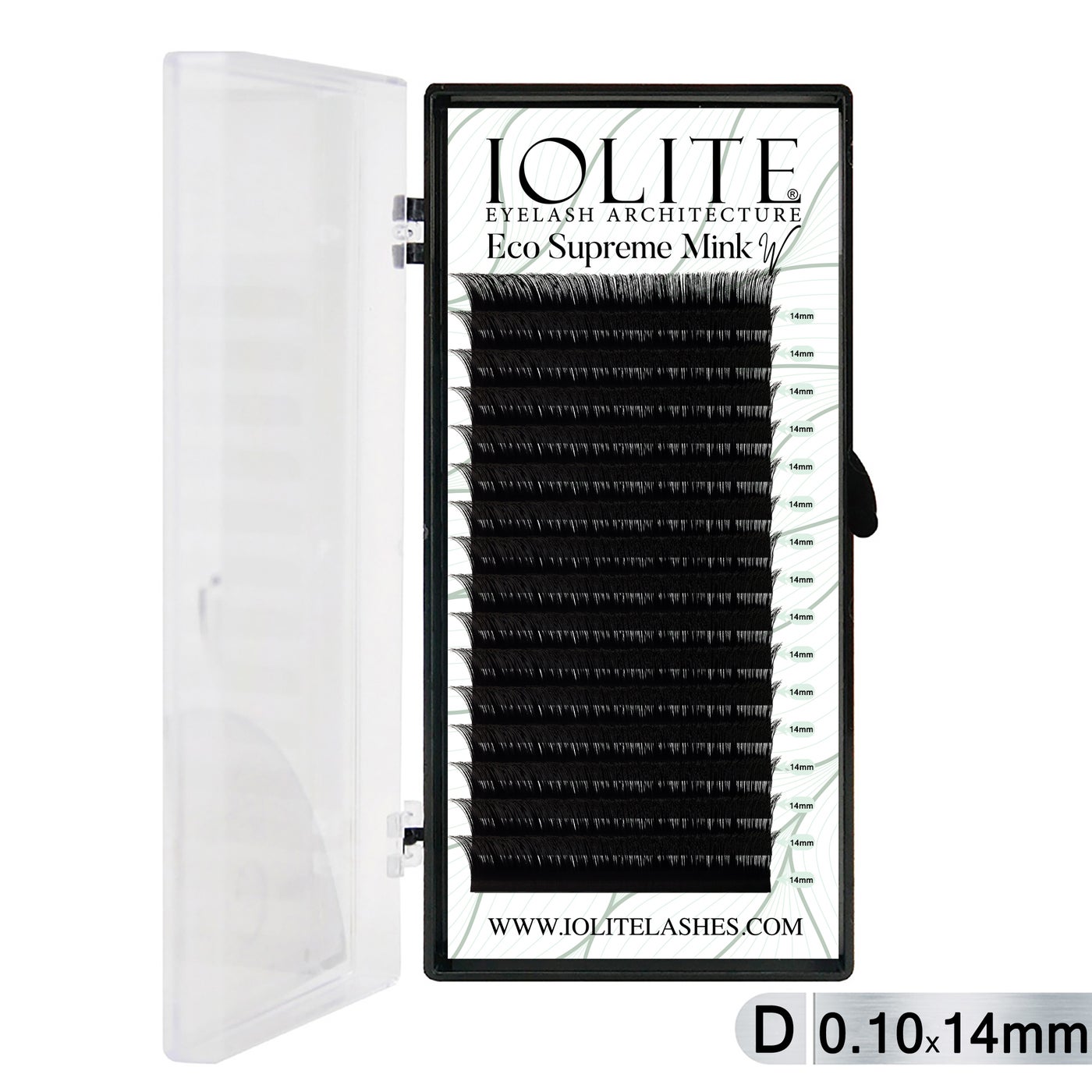 Iolite Eco Supreme Mink W Lash Extensions D Curl (0.10T Mix, 6mm–15mm) – Mink W Volume eyelashes for Professional Lash Artists & Salons ISMWD10T - 14MM