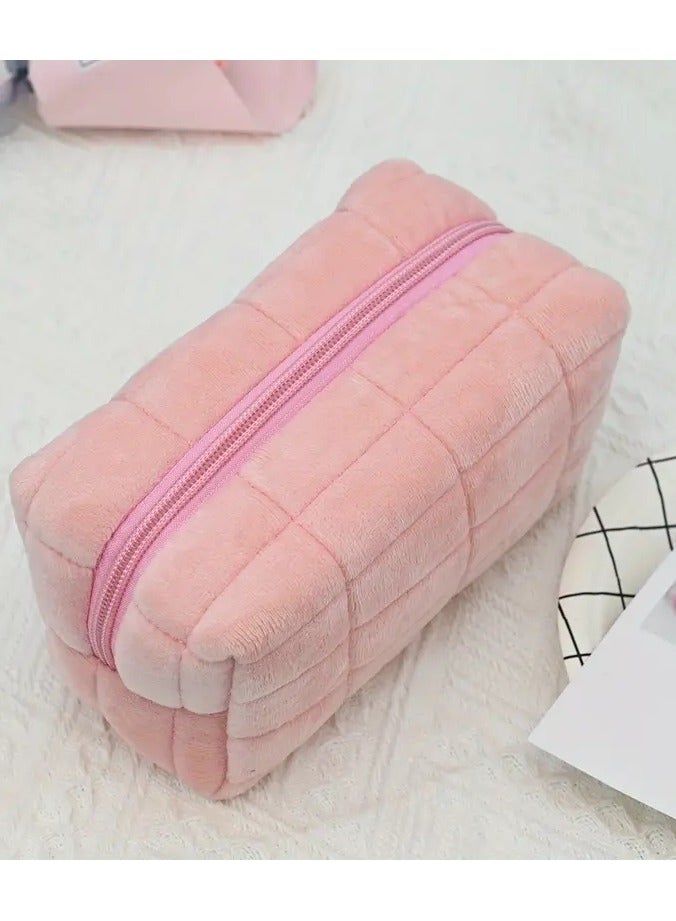 Makeup Bag Zipper Pouch Small Checkered Cosmetic Bag Travel Storage Organizer Toiletry Bag Large Capacity