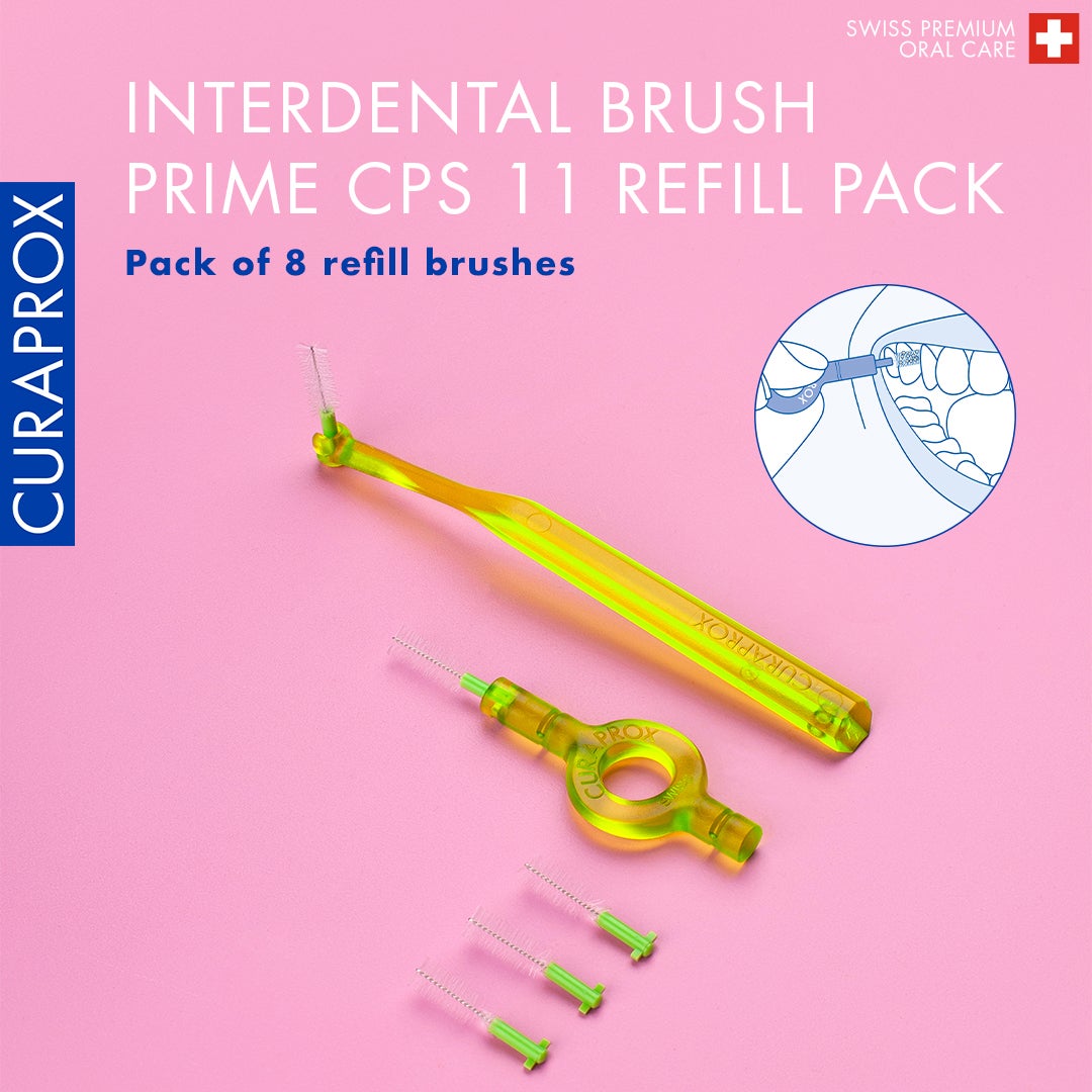 CPS Prime 011 Interdental Brush Refills | 8 Ultra-Fine Brushes (1.1mm - 5mm) for Effective Plaque Removal & Optimal Oral Hygiene, Lime Green Pack - image 2