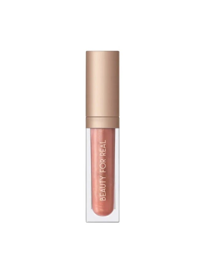 Lip Gloss + Shine, Plumping High Shine Hydrating Gloss, Turned On, Sheer Lip Bite Nude, Light + Mirror, Cruelty Free, 0.15 fl oz