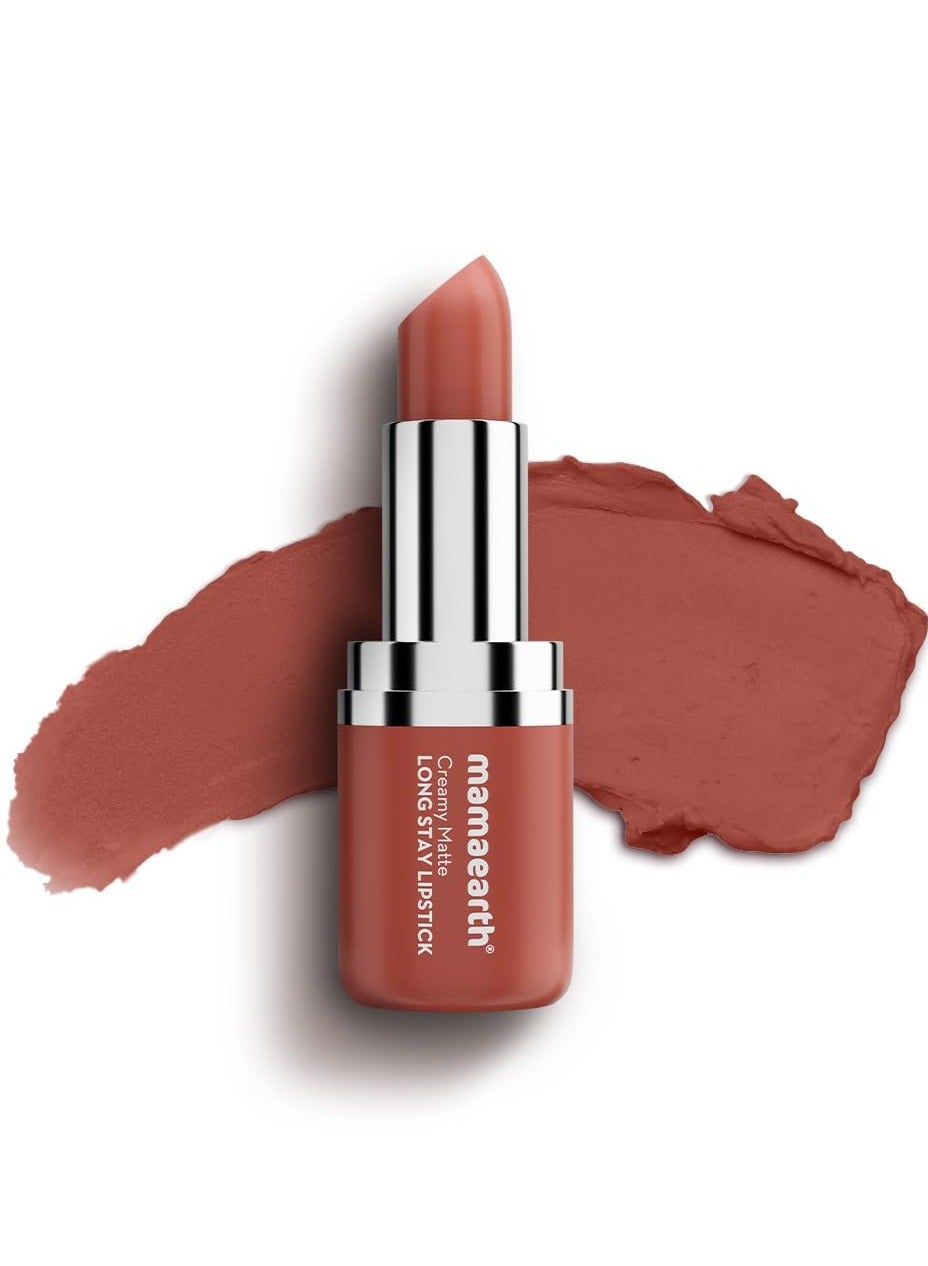 Mamaearth Creamy Matte Long Stay Lipstick with Murumuru Butter and Vitamin E for 8 Hour Long Stay Non Drying Intense Color Payoff 4.2g Apricot Taupe