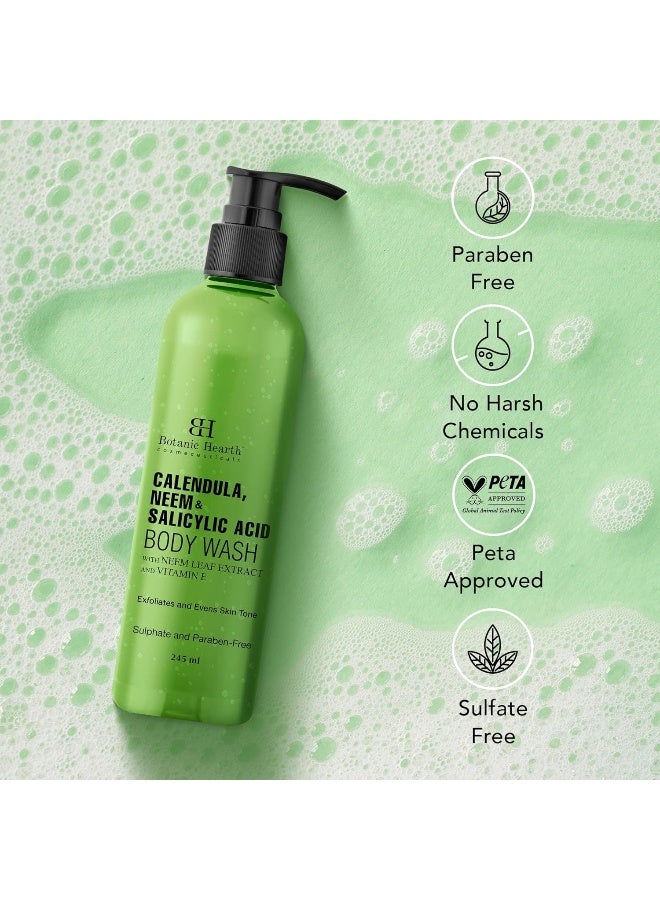 Botanic Hearth Calendula, Neem & Salicylic Acid Body Wash Pack of 2 | 245ml Each | Anti-Acne & Exfoliating Shower Gel | Removes Dead Skin & Unclogs Pores | Sulfate & Paraben Free | Women & Men - image 2
