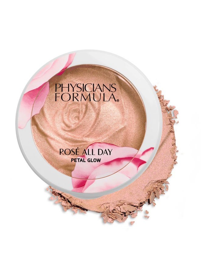 Rosé All Day Highlighter Blush Face Powder, Shimmer Petal Glow, Pink Soft Petal, Dermatologist Tested, Clinicially Tested