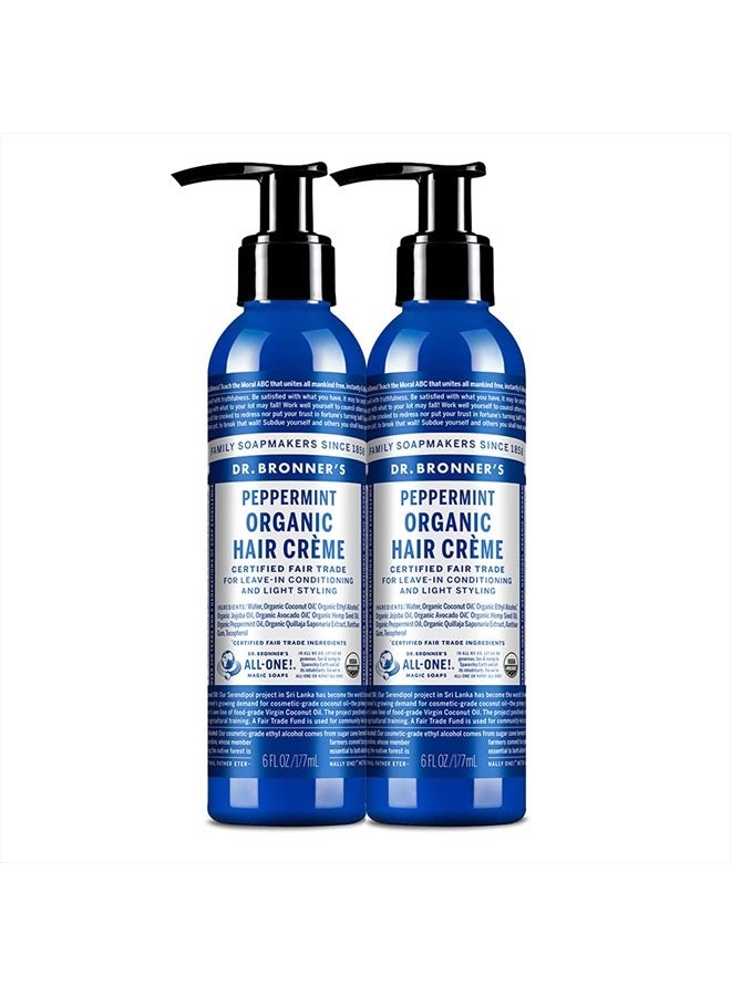 Organic Hair Cr√®me (Peppermint, 6 Ounce, 2-Pack) - Leave-In Conditioner and Styling Cream, Made with Organic Oils, Hair Cream Supports Shine and Strength, Nourishes Scalp, Non-GMO