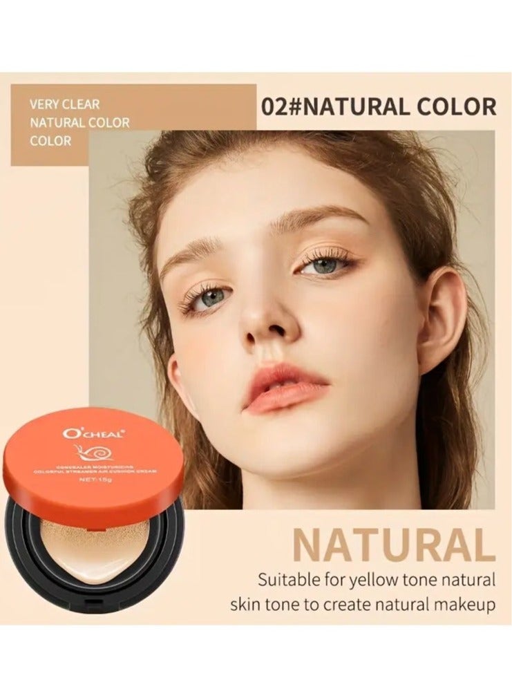 O'CHEAL Snail Air Cushion BB Cream - Moisturizing Concealer for All Skin Tones, Under 1 Fl Oz Cushion Compact, Natural Makeup Finish, Suitable for All Skin Types, Medium Coverage, Clean Look Effect #2