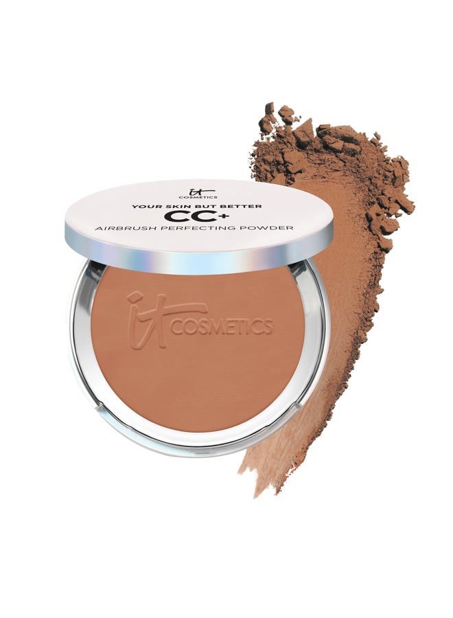 CC+ Airbrush Perfecting Powder Foundation - Buildable Full Coverage Of Pores & Dark Spots - Hydrating Face Makeup with Hydrolyzed Collagen & Niacinamide - Deep - 0.33 Oz