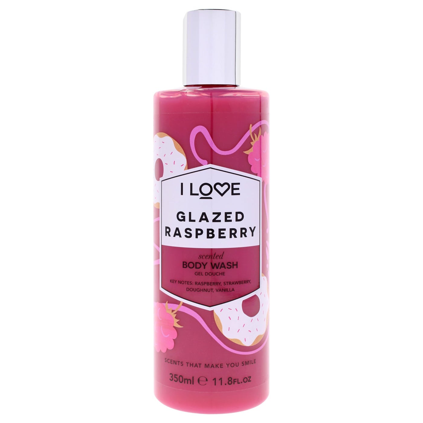 I Love Glazed Raspberry Scented Body Wash - Moisturizing Body Wash and Foaming Bubble Bath - Raspberry, Strawberry, and Vanilla Fragrance - 11.8 oz