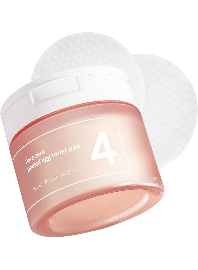 No.4 Toner Pads | Pore Zero Peeled Egg Toner Pad | Gentle Exfoliator, PHA, LHA, Makeup Skin Prep, Panthenol | Korean Skin Care for Face | 70 Pads/190ml